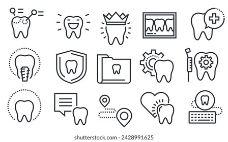 set of teeth icons, such as, tooth, dentist, clean, protect, treat, oral