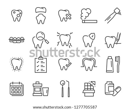 set of teeth icons, such as, dental, toothache, oral, clean 