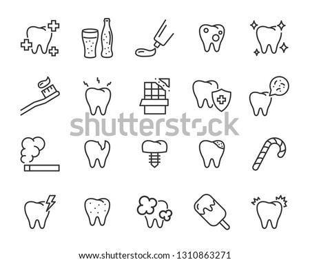 set of teeth icons, such as, tooth, dentist, clean, protect, treat, oral