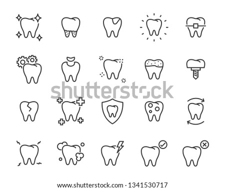 set of teeth icons, such as, tooth, dentist, clean, protect, treat, oral