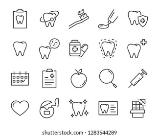 set of teeth icons, such as dental, tooth, brush, mouth, oral, pain