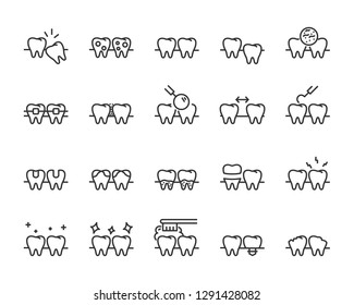 set of teeth icons, such as dental, tooth, brush, mouth, oral, pain