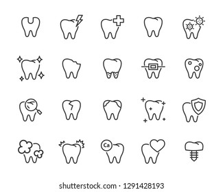 set of teeth icons, such as dental, tooth, brush, mouth, oral, pain