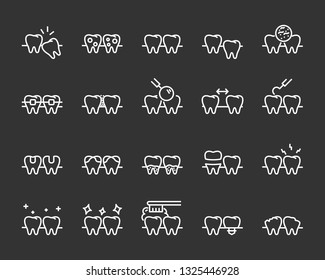 set of teeth icons, such as dental, tooth, brush, mouth, oral, pain