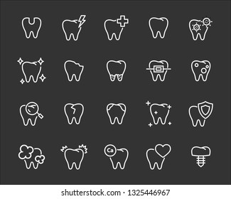 set of teeth icons, such as dental, tooth, brush, mouth, oral, pain