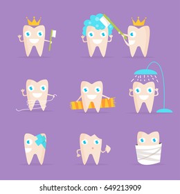 Set with teeth. Isolated art on white background. Vector. Cartoon. Flat