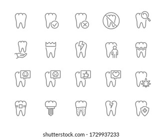 Set of teeth line icon. Healthy internal organ, tooth illness, diagnosis, treatment, oral cavity and more.