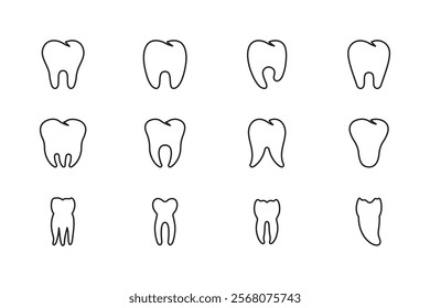 set of teeth in outline style
