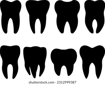 Set of Teeth Silhouette, Tooth Bundle Dentist, Dental