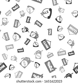 Set Telephone 24 hours support, Seventy discount percent tag, Hanging sign with Closed and Discount percent tag on seamless pattern. Vector