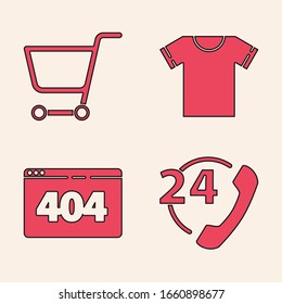Set Telephone 24 hours support, Shopping cart, T-shirt and Page with a 404 error icon. Vector