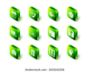 Set Telephone 24 hours support, Magnifying glass with globe, Cardboard box traffic symbol, Fragile broken, Delivery man cardboard boxes, This side and Price tag Free icon. Vector