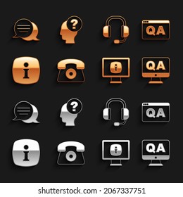 Set Telephone 24 hours support, Question and Answer, Monitor with information, Information, Headphones, Speech bubble chat and question mark icon. Vector