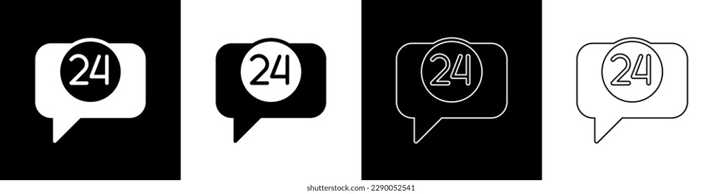 Set Telephone 24 hours support icon isolated on black and white background. All-day customer support call-center. Full time call services.  Vector