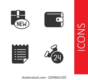 Set Telephone 24 hours support, New collection, Wish list template and Wallet icon. Vector