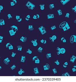 Set Telephone 24 hours support, Cardboard box with free symbol, Mobile dollar and  on seamless pattern. Vector