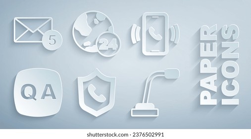 Set Telephone 24 hours support, Question and Answer, Microphone,  and New, email incoming message icon. Vector