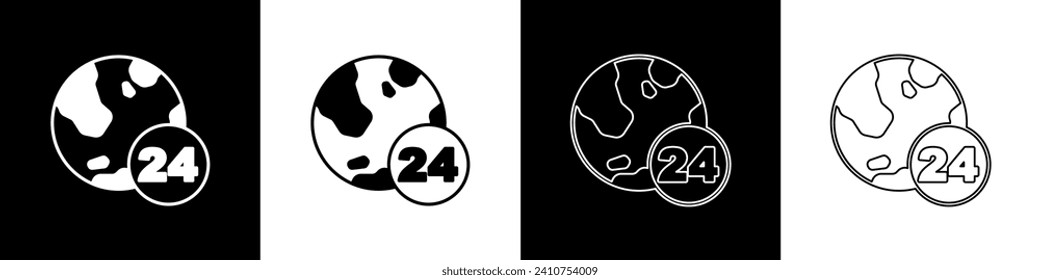 Set Telephone 24 hours support icon isolated on black and white background. All-day customer support call-center. Full time call services.  Vector