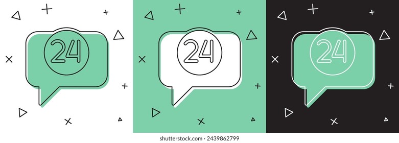 Set Telephone 24 hours support icon isolated on white and green, black background. All-day customer support call-center. Full time call services.  Vector