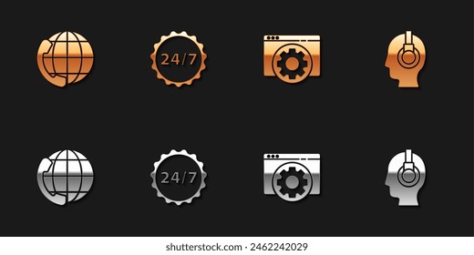 Set Telephone 24 hours support, Clock, Browser setting and Support operator touch icon. Vector