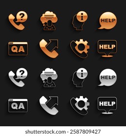 Set Telephone 24 hours support, Speech bubble with text Help, Question and Answer, Information,  and chat icon. Vector