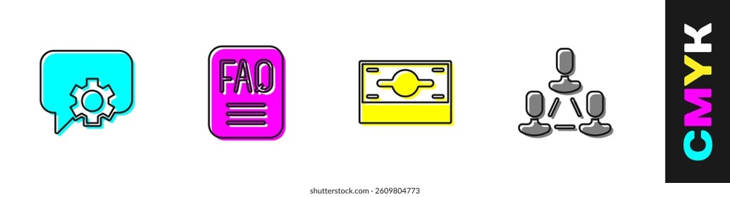 Set Telephone 24 hours support, FAQ information, Stacks paper money cash and Employee hierarchy icon. Vector