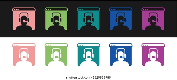 Set Telephone 24 hours support icon isolated on black and white background. All-day customer support call-center. Full time call services.  Vector
