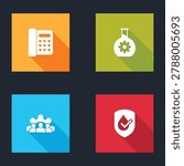 Set Telephone, Bioengineering, Project team base and Waterproof icon. Vector