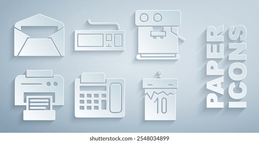 Set Telephone, Coffee machine, Printer, Calendar, Keyboard and Envelope icon. Vector