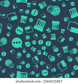 Set Telephone, Earth globe with mail, Speech bubble chat and Phone and graphic tablet on seamless pattern. Vector