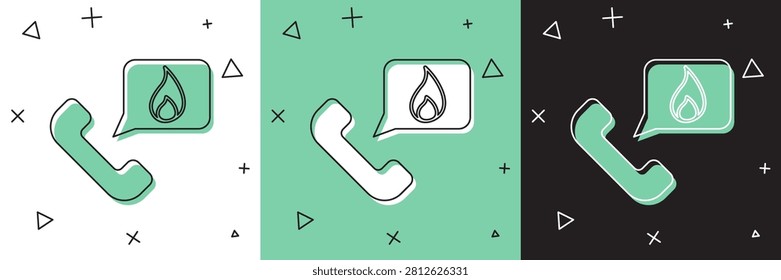 Set Telephone with emergency call 911 icon isolated on white and green, black background. Police, ambulance, fire department, call, phone.  Vector Illustration