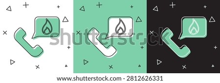 Set Telephone with emergency call 911 icon isolated on white and green, black background. Police, ambulance, fire department, call, phone.  Vector Illustration