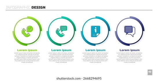 Establecer teléfono, conversación, información y chat de burbuja de voz. Plantilla de infografía de negocios. Vector
