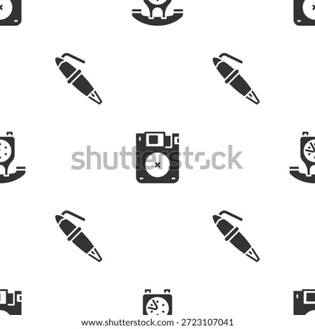 Set Telephone handset, Floppy disk and Fountain pen nib on seamless pattern. Vector