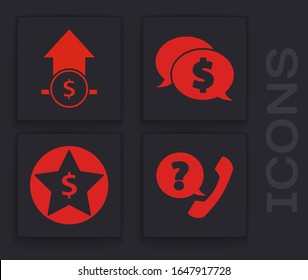 Set Telephone handset and speech bubble chat, Financial growth and coin, Speech bubble with dollar and Star and dollar icon. Vector