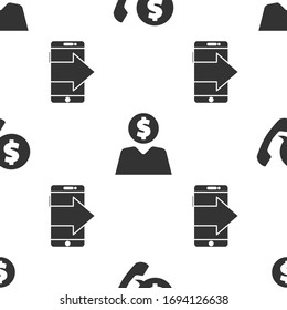 Set Telephone handset and speech bubble chat, Business man planning mind and Smartphone, mobile phone on seamless pattern. Vector