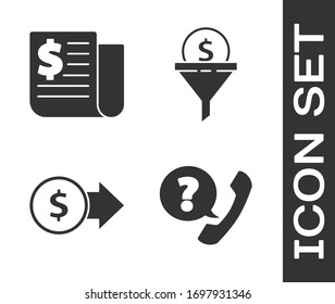 Set Telephone handset and speech bubble chat, Financial news, Coin money with dollar symbol and Lead management icon. Vector