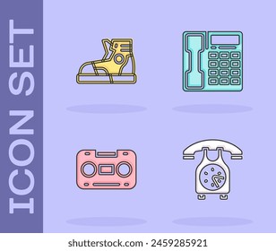 Set Telephone handset, Sport sneakers, Retro audio cassette tape and  icon. Vector