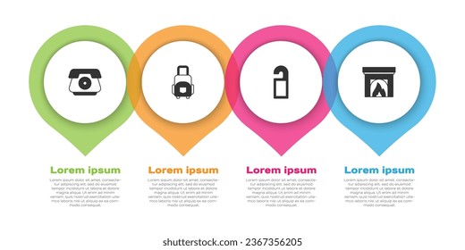 Set Telephone handset, Suitcase, Please do not disturb and Interior fireplace. Business infographic template. Vector