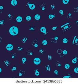 Set Telephone handset, Video chat conference,  and  on seamless pattern. Vector