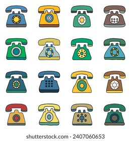 Set of telephone icon. Hand drawn doodle vector design.