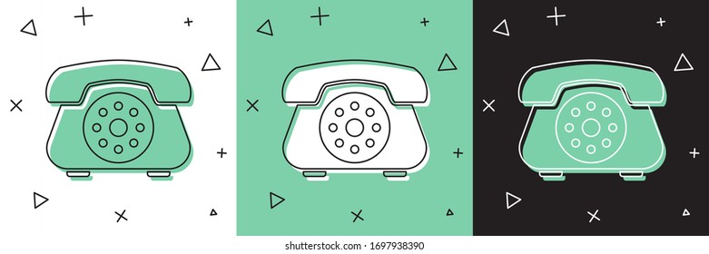Set Telephone icon isolated on white and green, black background. Landline phone.  Vector Illustration