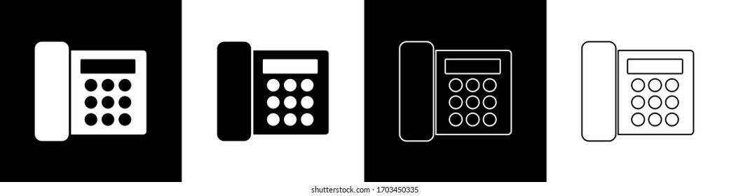 Set Telephone icon isolated on black and white background. Landline phone.  Vector Illustration