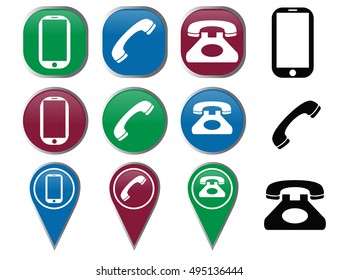 set of Telephone icon and mobile or phone design element color black vector concept