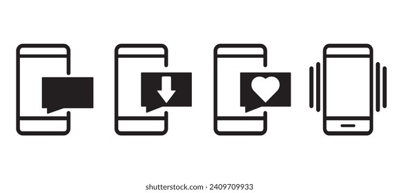 Establecer vector de icono telefónico. Símbolo de teléfono inteligente de línea, teléfono con burbuja de voz. Ilustración vectorial. EPS 8.
