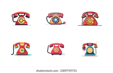Set of telephone icons in flat style color isolated on white background vector design