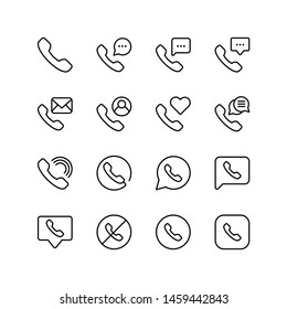 Set of telephone line icon design, black outline vector icons, isolated against the white background, phone mark vector illustration.