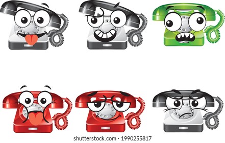 Set of telephone mascote character. Vector illustration sketch comic collection ideal for printing on any materials, ready to use as a poster, t-shirt, banner and other. Vector eps illustration.