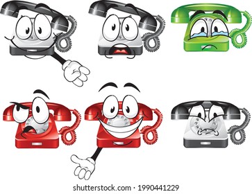 Set of telephone mascote character. Vector illustration sketch comic collection ideal for printing on any materials, ready to use as a poster, t-shirt, banner and other. Vector eps illustration.
