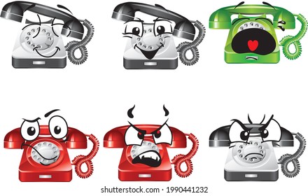 Set of telephone mascote character. Vector illustration sketch comic collection ideal for printing on any materials, ready to use as a poster, t-shirt, banner and other. Vector eps illustration.